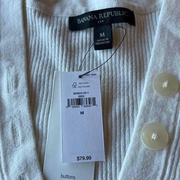 Banana Republic Cream V-Neck Sweater with Button accents - Picture 2 of 7